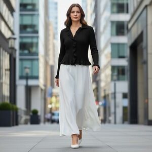 Caelian‎ Black Ribbed Ruffle Collar Long Sleeve Jacket Size S